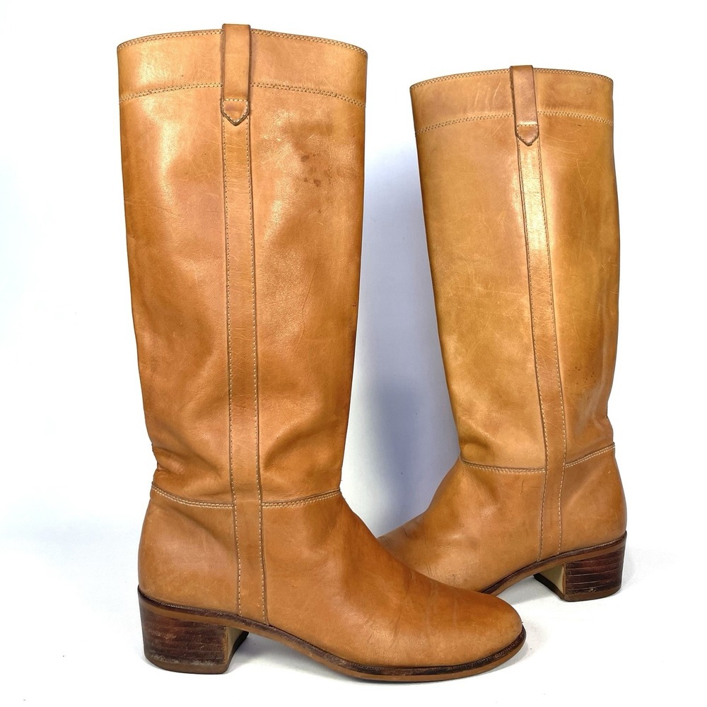 Vintage Nine West Louisa Boots Womens 8.5B Tan Leather Tall Riding Western